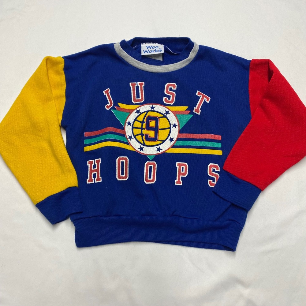 Vintage Wee Works Just Hoops Colorblock Basketball Sweatshirt Blue Red Yellow 4T